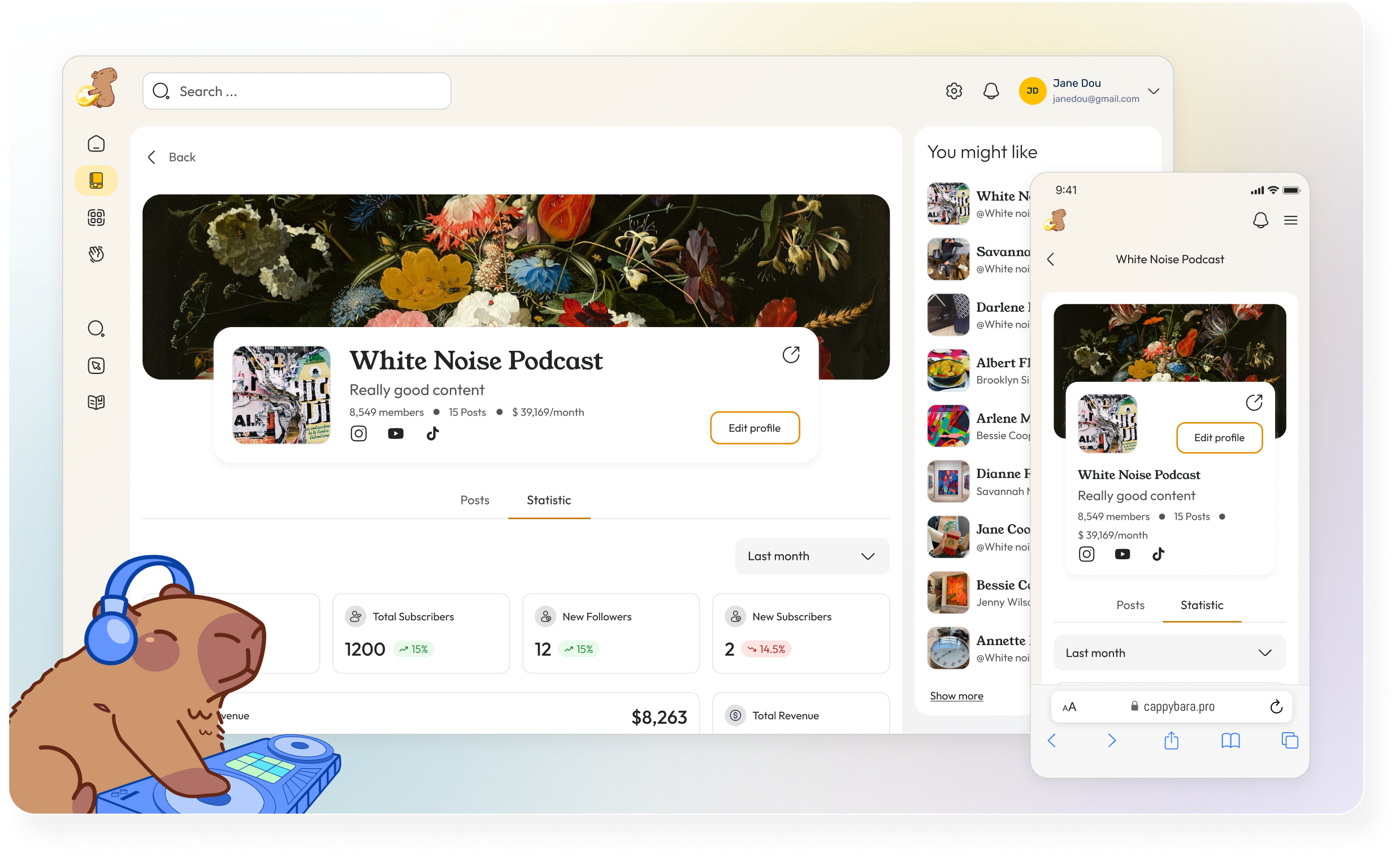 Cappybara - A simple way for Authors, Creators, Organizations, and Services to earn support and income — all in one place.
